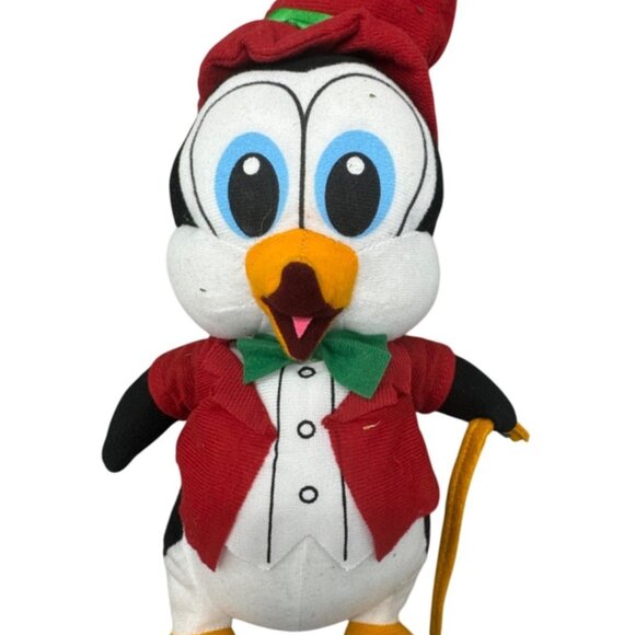 Vintage Christmas Penguin Plush Toy In Red Santa Outfit With Bow Tie & Hat READ - Picture 1 of 6
